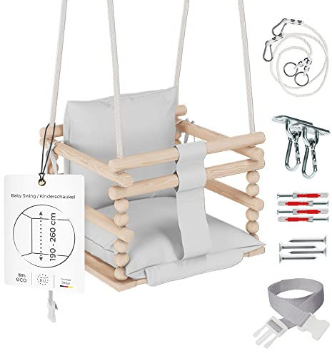 MAMOI® Babyschaukel, Schaukel Indoor und Outdoor, Holzschaukel für Baby und Kinder, Kinderschaukel, Schaukeln aus Holz, Kleinkinderschaukel für kinderzimmer und türrahmen, 3 in 3