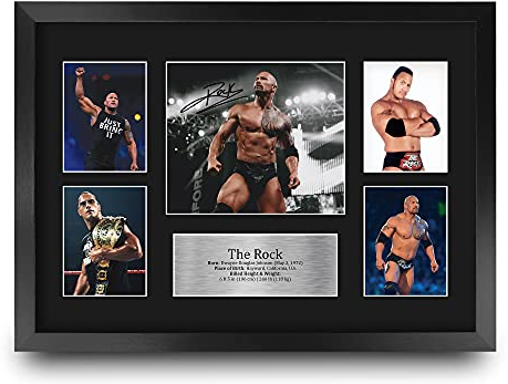 HWC Trading FR A3 The Rock Wrestling Geschenke Gedruckt, Signiert Autogramm Bild Für WWE & WWF Erinnerungsstücke-Fans - A3 Framed