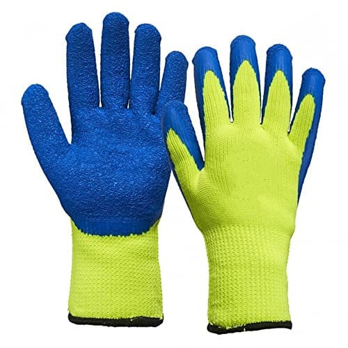 Expert Workwear Thermal Latex Work Gloves Winter Rubber Safety Freezer Builders Gardening Gloves (Yellow/Blue, L (9))