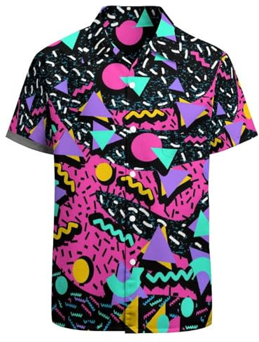 BONLOR Amerikanische Flagge Shirts für Herren Lustiges Sternenhemd USA Flagge Hemd Neuheit Button Down Shirts 90er Jahre Outfit Party Shirt, Retro 80er 90er Jahre Dreieck, Mittel