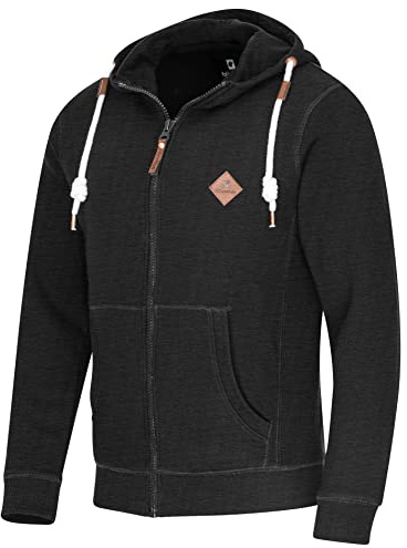 FALKENSTEJN stylischer Kapuzenpullover Sweatjacke Sweatshirt mit Logolederpatch Hoodie Pullover mit 2 seitlichen Taschen