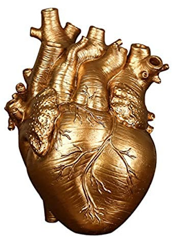 Harzvase, Pflanzgefäß, dekorative Herzvase, anatomisches Herz, Tischplatte, dekoratives Handwerk, Bauernhaus, Wohnzimmer, Schlafzimmer, Arbeitsplatte (Gold, klein)