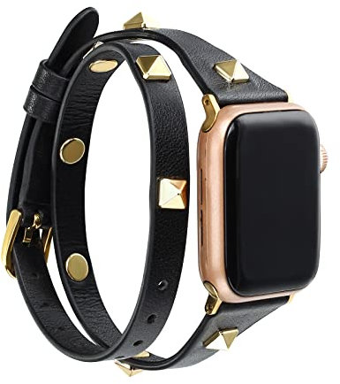 Fivoilin Leather Double Wrap Bracelet Compatible with Apple Watch Band 40mm 38mm 41mm for Women Men - Thin Double Tour Stud Apple Watch Strap for iWatch Band Ultra 2 Series 10 9 8 7 6 SE 5 4 3 2 1 -