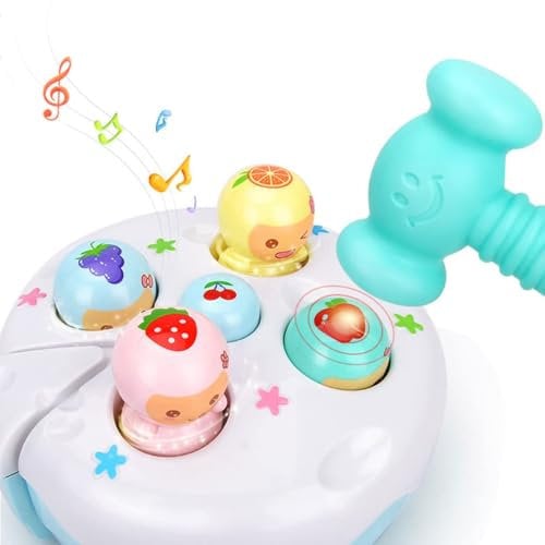 COO11 Kids Handheld Whack-A-Mole Game Machine Electric Hamster, Educational Toy, Fruit Cake Shape, Knocking Music Game with Sound Light, Improves Skills, Educational Fun Game (Pink)