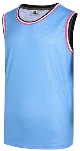 DEHANER Blank Herren Basketball Trikot Mesh Training Praxis Athletic Sport Shirts Team Uniformen Fans Outfits Tops, Schwarzer Halsausschnitt-hellblauer Jersey, L