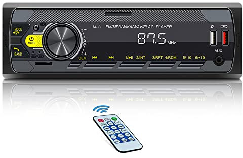 NHOPEEW 1 Din Autoradio con Bluetooth Hands Free Support Voice Assistant e controllo APP del telefono cellulare, lettore MP3 FM, 2 x USB, scheda TF, audio AUX con telecomando