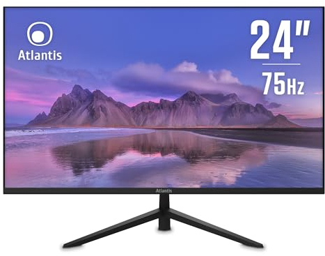 ATLANTIS Monitor 24 pollici, schermo 24 VA 75Hz, Full HD 1920x1080, VGA HDMI, FreeSync, Uscita Audio/Cuffie, inclinabile, risposta 2ms, Contrasto 4000:1, Angolo 178/178, Cavo HDMI 1,5m