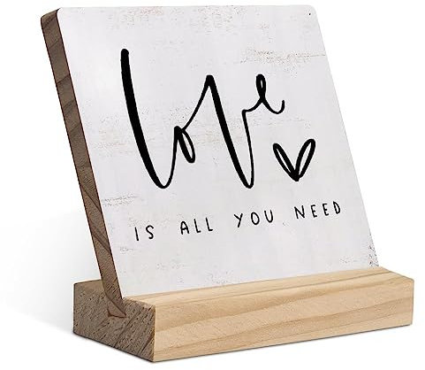 All You Need is Love Wood Plaque with Wooden Stand,Rustic Love Quote Wooden Plaque Sign Desk Decor for Home Bedroom Table Shelf Decorations