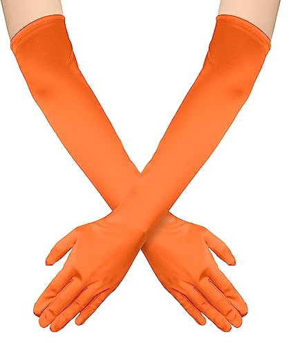NQEUEPN Lange Damenhandschuhe, 52cm Lange Ellbogen Satinhandschuhe Opernhandschuhe Dehnbare 1920er Handschuhe Handpflege Feuchtigkeitshandschuhe für Frauen Mädchen Abendparty Tanz(Orange)