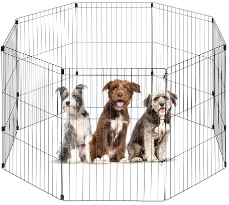 IRIS USA 36 8-Panel Metal Pet Dog Puppy Playpen, Indoor/Outdoor Dog Fence, 58 x 58 x 36, Foldable, Customizable, Black