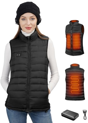 Loowoko Beheizbare weste für Damen Mit Akku,Winter Warm Draussen USB Aufladung Elektrische Heizweste 3 Temperaturstufen Waschbar,Wärmeweste für Camping,Motorrad,Skifahren,Jagd
