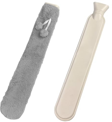 Avesteir Wärmflasche Lang mit Bezug, Lange Wärmflasche Schlauch 1 Liter, Flauschig Schlauchwärmflasche, Längliche Wärmeschlauch, Long Hot Water Bottle für Nacken, Schulter, Unterleib, Rücken (Grau)