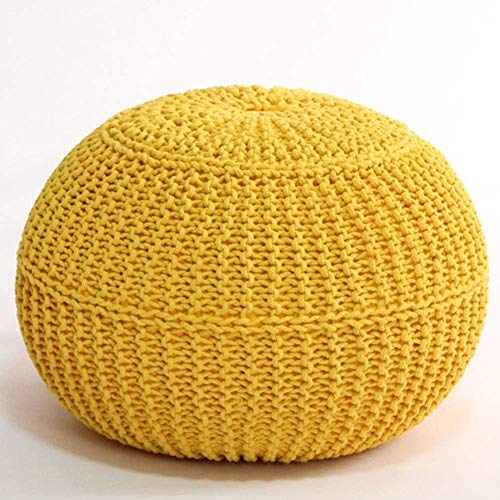 GArcan Hocker, Fußhocker, runder handgestrickter Pouf, Zopfmuster aus Baumwollgeflecht, Cord-Strick-Sitzsack, Bodenstuhl für Hoom, Farbe: Gelb/Gelb/50 x 50 x 40 cm (20 x 20 x 16)