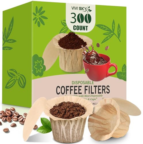 VIVI SKY K Cup Filters Einweg-Kaffeefilter mit Deckel, 300 Stück, Papierfilter für Keurg-Brauer, Einzelportion 1.0 und 2.0, wiederverwendbare K-Cup-Kaffeepads (natürlich mit Deckel, 300)