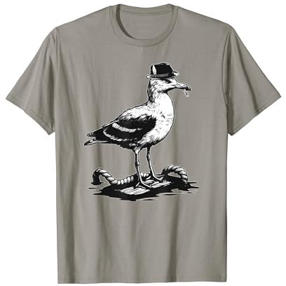 Witzige Möwe mit Hut Comic Design für Herren Damen Kinder T-Shirt