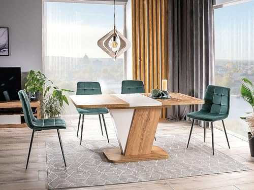 Design Esstisch GS-111 Eiche Wotan - Weiß matt ausziehbar 120-160 cm
