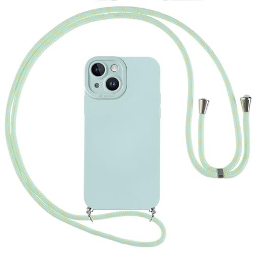 Vauki Coque pour iPhone 15 avec Cordon, Etui avec Collier - Tour de Cou Lanière en Corde - Silicone Housse avec Réglable Chaine pour iPhone 15, Bandouliere - Bleu