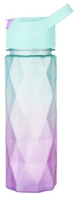 Wasserflaschen 600 ml Wasserflasche, Raumbecher, Sternanis, eckiger Farbverlauf, Strohbecher, for den Außenbereich, auslaufsicher, Sport-Wasserkocher, Trinkbecher, Wasserflasche ( Color : Green Purple