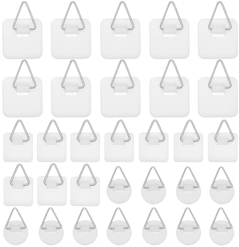 xiaoxiaozhijia 30 pcs Plate Hangers for Walls,Self Adhesive Picture Hangers,Three Shapes,for Glass Ceramic Decorative Objects and Art Picture Photo Frame
