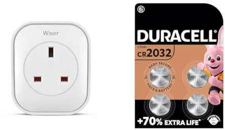 Drayton Wiser Smart Plug & Smart Heating System Range Extender - Works with Amazon Alexa & DURACELL 2032 Lithium Coin Batteries 3V (4 Pack) - Up to 70% Extra Life - Baby Secure Technology