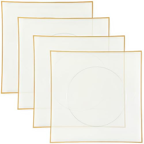 BLUESKY Elegant & Chic Chargers Square Flat Clear/Gold Rim - 13 (Pack of 4) - Durable Material - Ideal for Dinner Parties & Events