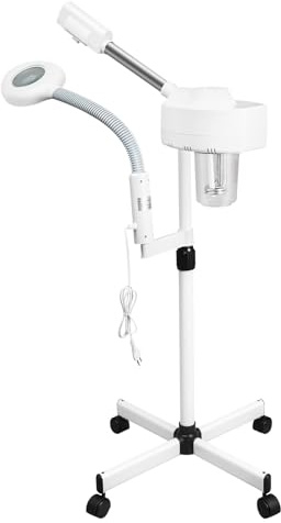Gesichtsdampfer, 750 W/680 ml 2 in 1 Kombigerät Bedampfer, ​Lupenleuchte ​Lupenlampe Heiß Vapozon Ozon Streamer