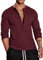 Muscle Cmdr Men's Waffle Henley Shirts Long Sleeve T-Shirt Stylish Casual 5 Buton Placket Thermal Underwear Red L