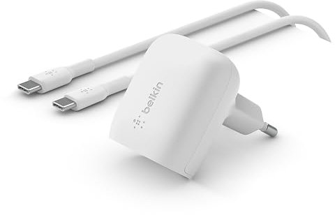Belkin Chargeur Secteur USB-C Power Delivery 20 W (Certification USB-C PD 3.1 PPS, Recharge Rapide, Design Compact, pour iPhone 15, Pro, Max, Mini, iPad, Galaxy, Pixel, etc.)
