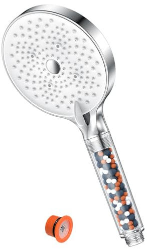 Filter Shower Head High Pressure - YEAUPE PRO Power Shower Heads with 6 Modes for Low Pressure Water Softener Shower Head, Improve Skin Hair Large Shower Head,White