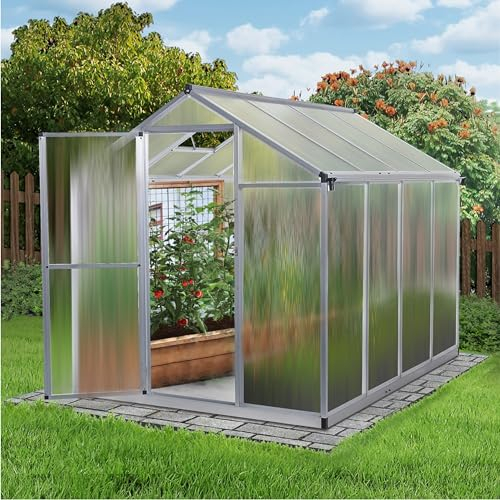 Euboer Gewächshaus Aluminium mit 242 x 178cm Fundament 4mm Platten gartengewächshäuser groß Treibhaus Winterfest Frühbeet Aufzucht 6,85m³