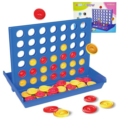 ZUNIPLEX 4 Gewinnt Groß,Vier Gewinnt Reisespiel,Lernspielzeug für Kinder,Strategiespiel für Kinder ab 3 4 5 6 7 8,Jedes runde Stück hat einen Durchmesser von 3 cm(Groß)