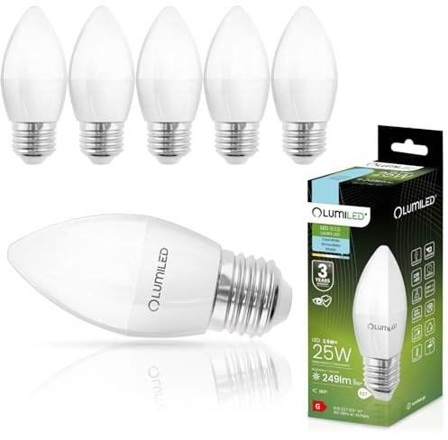 Lumiled B35 E27 LED Lampe 2,5W (ersetzt 25W), 249 Lumen, Kerze Milch Glas Leuchtmittel in Kerzeform 6500K Kaltweiß Birne Lampen 180° Grad Abstrahlwinkel LED Lampenn Kerzenbirnen 6er-Pack