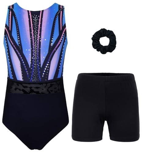 JOYSTREAM Turnanzug für Mädchen, Damen, Kinder mit Shorts, Sportbekleidung | Dehnbarer, atmungsaktiver Stoff, glitzernde Pailletten, passende Shorts und Haargummi für Training/Wettkampf/Tanz