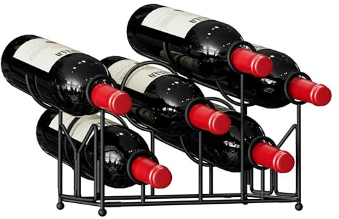 Nuovoware Foldable Countertop Wine Rack, Wine Bottle Holder for 6 Bottles Holder, Carbon Steel Wine Shelf Organizer for Kitchen, Table, Bar, Cabinet, Wine Cellar, Black