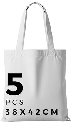 POLHIM® Hochwertige Stoffbeutel - Beutel für Wäsche, Sport, Shopping, Lebensmittel - Umweltfreundliche, Wiederverwendbare Jutebeutel -Unbedruckte 38 x 42 cm, 145 gr/m2, 5 Stück