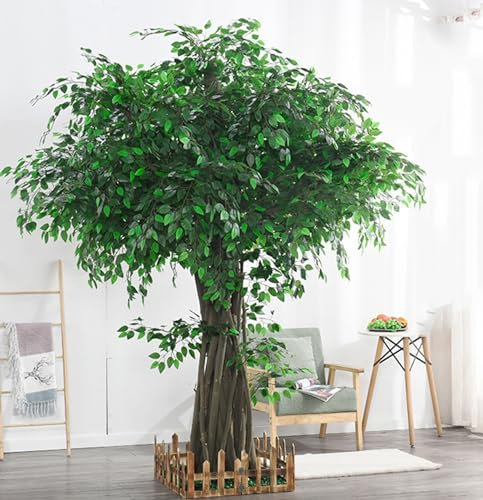 KIBONCY Grands Arbres Artificiels Ficus Hauts Fausses Plantes en Soie Intérieure Artificielle avec Feuilles Réalistes Et Tronc en Bois Naturel Faux Arbre pour La Maison d-4.9ft