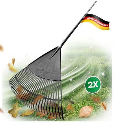 Novatool Laubbesen mit 4tlg Steck- und Schraubstiel, Laubfeger mit 30 Kunststoff-Zinken, Rechen Arbeitsbreite 75cm, Laubrechen XXL, Gartenbesen, Rasenrechen, Harke, Landschaftsbesen XXL