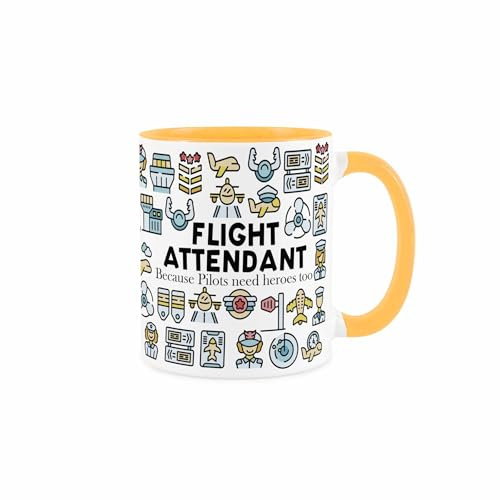 Purely Home Flight Attendant Mug - Humorous Novelty Gifts for Aircrew & Aircraft Transport Staff - Tea/Coffee Hot Drinks Golden Yellow Ceramic Cup Present