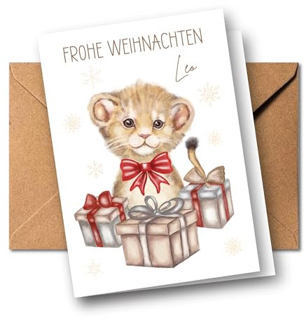 Weihnachtsgrußkarte für Babys und Kinder | Weihnachtskarte für Baby Enkel Patenkind | weihnachtliche Grußkarte mit weihnachtlichen Tiermotiven | besondere Weihnachtsgrüße | A6 (Löwe)