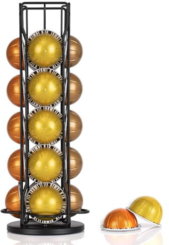 RECAPS Support rotatif pour dosettes compatible avec les capsules Nespresso Vertuoline, peut contenir 20 dosettes de café Vertuo à 360 degrés.