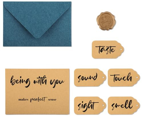 Grußkartenset Fünf Sinne, Geschenkideen aus Kraftpapier Fünf Sinne für Ihn Mit Dir Zusammen Sein Ergibt Vollkommen Sinn Ich Liebe Dich mit Allen Sinnen Geschenk Fünf Sinne für Den Freund