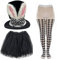 LUVDECO 3 Stück Hasenkostüm Set Osterhasenohren Hut Schwarz Tutu Harlekin Strumpfhose Erwachsene Ostern Kostüm Party Zubehör Mädchen Häschenkostüm