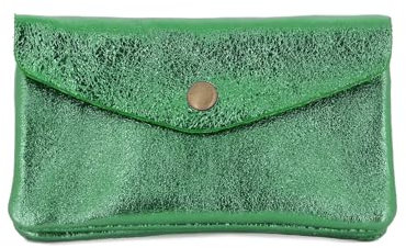 Double Tree - Porte-Monnaie Femme en Cuir Véritable Irisé Élégant - Petit Portefeuille Brillant à Rabat Format Enveloppe Mi-Long - Léger et Pratique - Vert