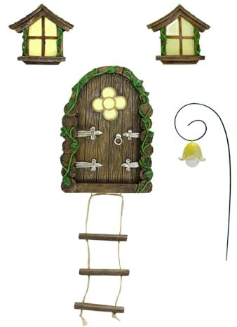 Pzuryhg Case delle fate per bambini, casetta delle fate con gnomo, finestra e porta per alberi, da giardino in miniatura, design da giardino incantato, decorazione da giardino, 20 x 16 x 5