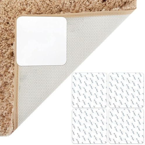 Anti-Rutsch-Unterlagen für Teppiche (4er Set) – 10x10 cm Dicke Teppichgleitschutz Pads aus TPU – Selbstklebende Bodenmatten für Fliesen, Parkett & Laminat – Haustiersicher & Wasserdicht
