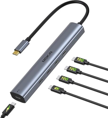 MOKiN 10Gbps USB C HUB, MacBook Adapter USB HUB with 4K @ 60Hz Video Output, 100W PD Charging, USB C Data Transfer, Multiport Dongle for MacBook Pro, iPad Pro and Type-C Devices