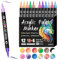 Alitastro Dual Tip Acrylic Paint Pens Water-based Acrylic Markers for Rock Painting Wood Stone Glass Ceramic Easter Egg Quick-drying Waterproof Marker Pens for Adults (12 Pack 24 Colors)