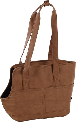 Hundetasche - Tragetasche Peaches Braun – 46x23x31,5cm – Kunstleder – Öffnung Oben – Boden herausnehmbar – Sicherheitsleine – 4 Außentaschen – Standfüße – pflegeleicht