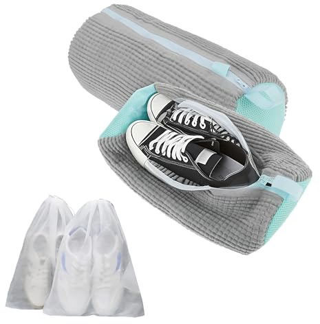 Sacca Lavatrice per Scarpe - 2 Pezzi con Spazzole Integrate + 2 Sacchetti Asciugascarpe, Adatta a Tutti i Tipi di Scarpe (Uomo, Donna, Bambino), Protegge Scarpe e Lavatrice