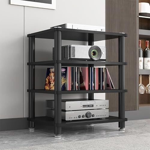 RENLXFI Audio Rack HiFi Regal HiFi-Racks Und -Ständer, Audio Rack Schrank, AV Regal, 4 Lagiges Vertikales, Offenes Plattenspielerregal Für Spiel/Aufnahmeräume, Plattenspielerständer(B)